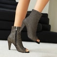 thumbnail image 3 of Women's Sparkly High Heels Dress Boots Fall Glitter Open Peep Toe Stiletto Heeled Ankle Booties Bride Wedding Shoes Gold Size 9, 3 of 8