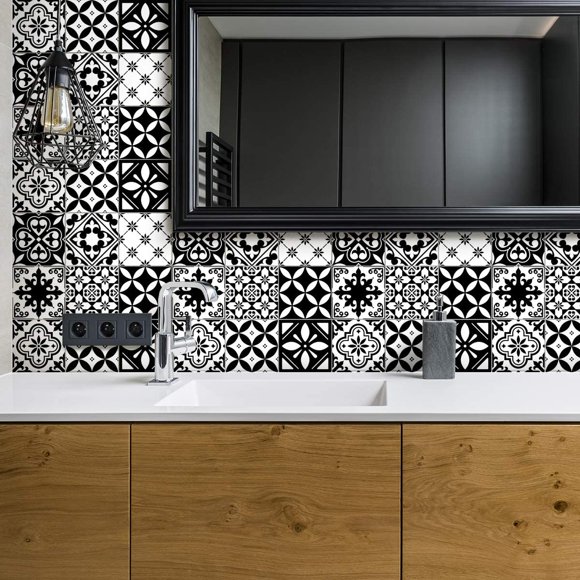 Jinsinto Self-adhesive tile stickers - Self-adhesive cement tile stickers - Bathroom and kitchen wall tile mosaic - Wall adhesive cement tiles - 10*10 cm 16 pieces，15*15cm 8 pieces，20*2