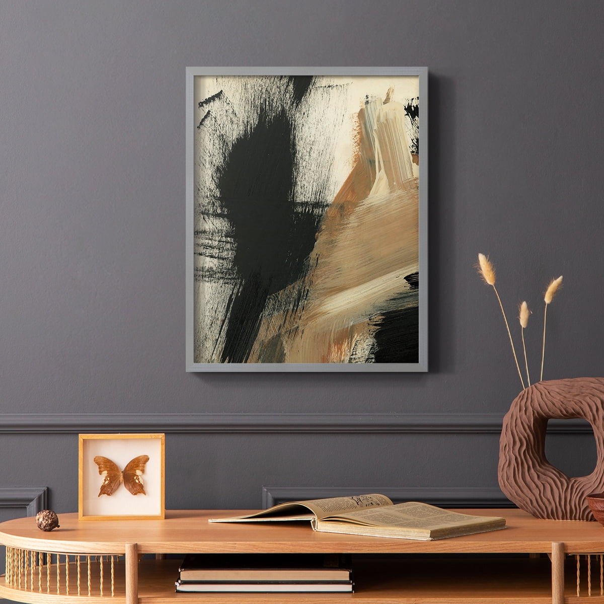 Baked Paintstrokes I Framed Print in Gray Solid Wood Framed Print No Nail Hanging