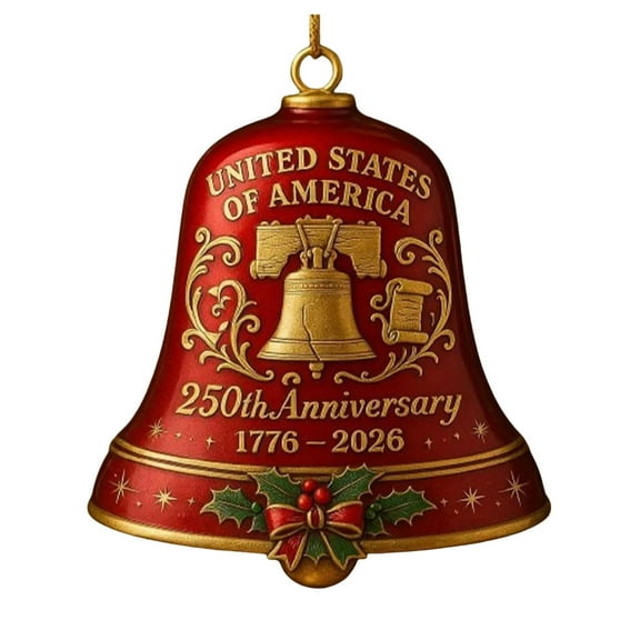 United States 250th Anniversary Bell Ornament,Christmas Gold 250th Anniversarybell Ornament,Vintage-Style Metal Commemorative Doorbell for Patriotic Holidays, Christmas Tree (Red)