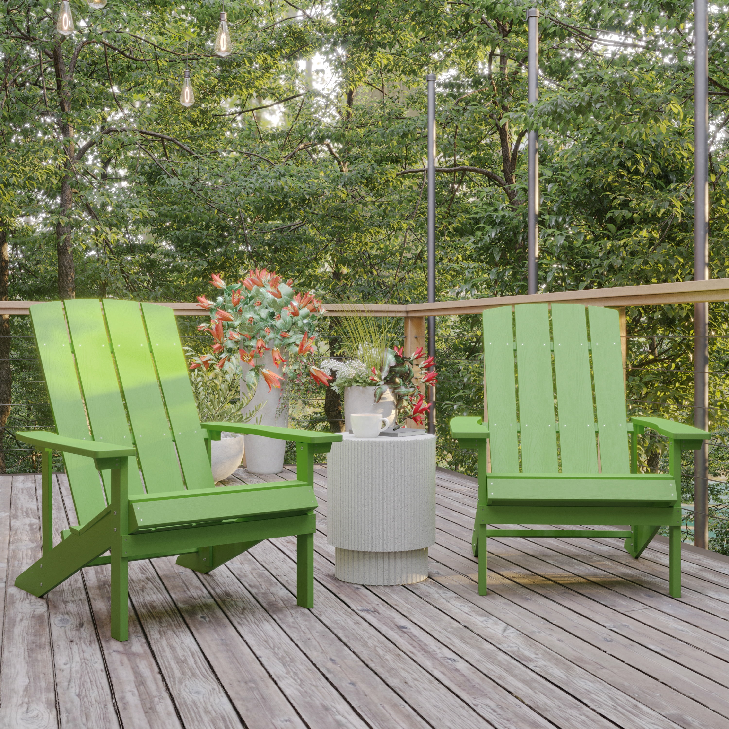 BizChair Poly Resin Adirondack Chair Lime Green All Weather Indoor/Outdoor Set of 2