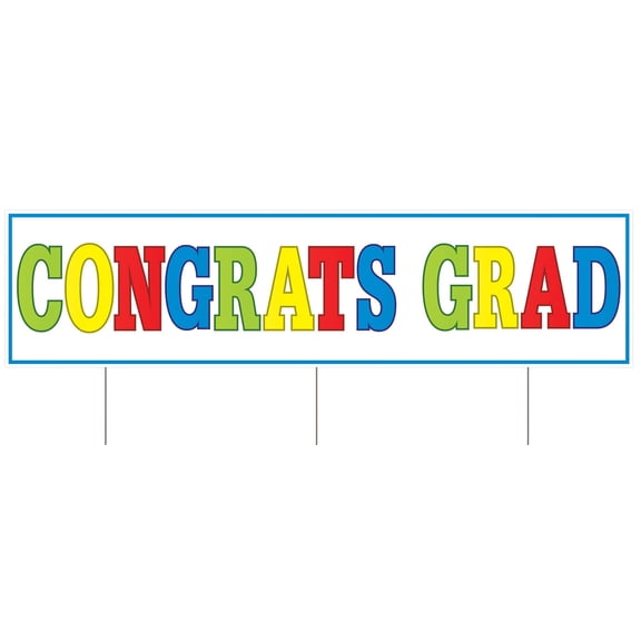 Beistle 11.75 in. x 3 ft. 11 in. Plastic Jumbo Congrats Grad Yard Sign, Multi Color - Pack of 6