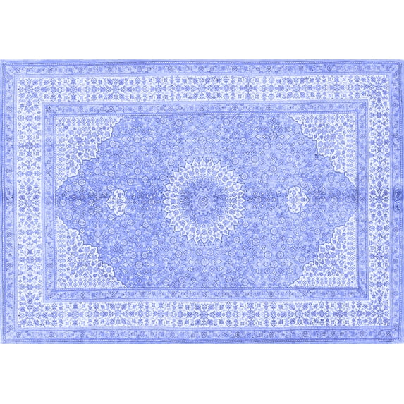 Ahgly Company Machine Washable Indoor Rectangle Medallion Blue Traditional Area Rugs, 2' x 5'