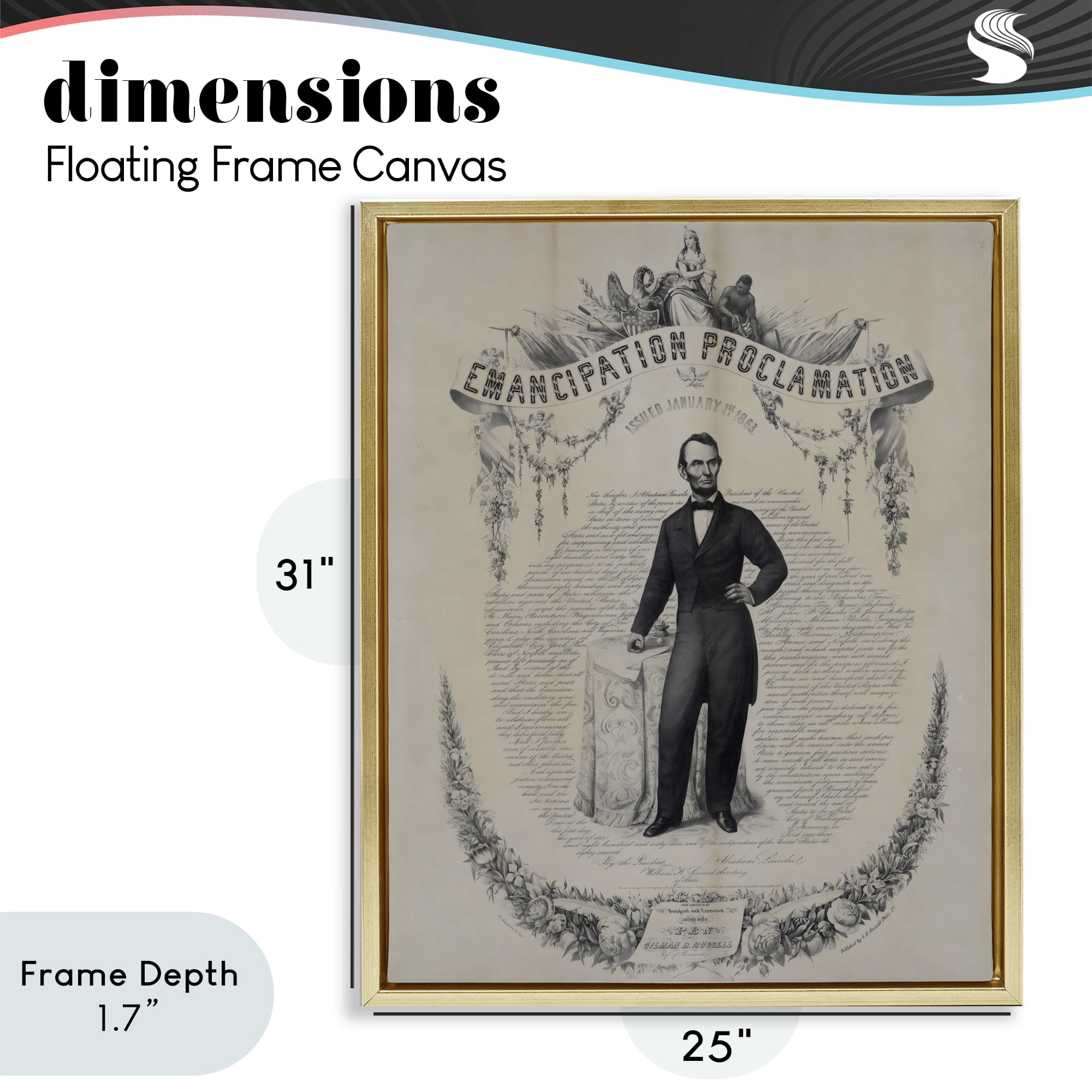 Stupell Industries Lincoln with Emancipation Proclamation Gold Framed Floater Canvas Wall Art, design by Arlington Prints