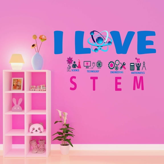 Teacher Classroom I Love Stem Science Technology Engineering Math Lab Study Experiments Atoms Microscope Scienctist Algebra Geometry Holiday Decorating Wall Decal Sticker - Size: 20 In X 12 In