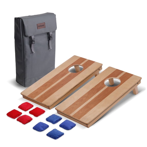GoSports 2'x1' Backpack Cornhole Game Set, Includes 2 Premium Wood Travel Size Boards and 8 Mini Stick and Slide Bean Bags
