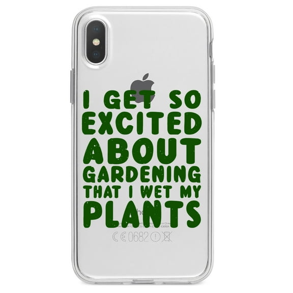 DistinctInk Clear Shockproof Hybrid Case for iPhone X / XS (5.8" Screen) - TPU Bumper Acrylic Back Tempered Glass Screen Protector - I Get So Exciting About Gardening I Wet My PLANTS