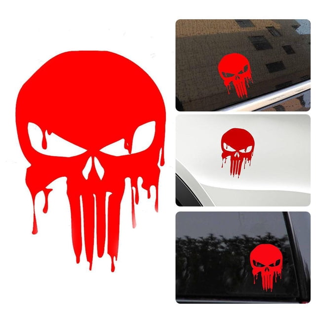 Etiqueta engomada del coche 15x10.1cm Bloody Punisher Skull Reflective Motorcycle Decal Red