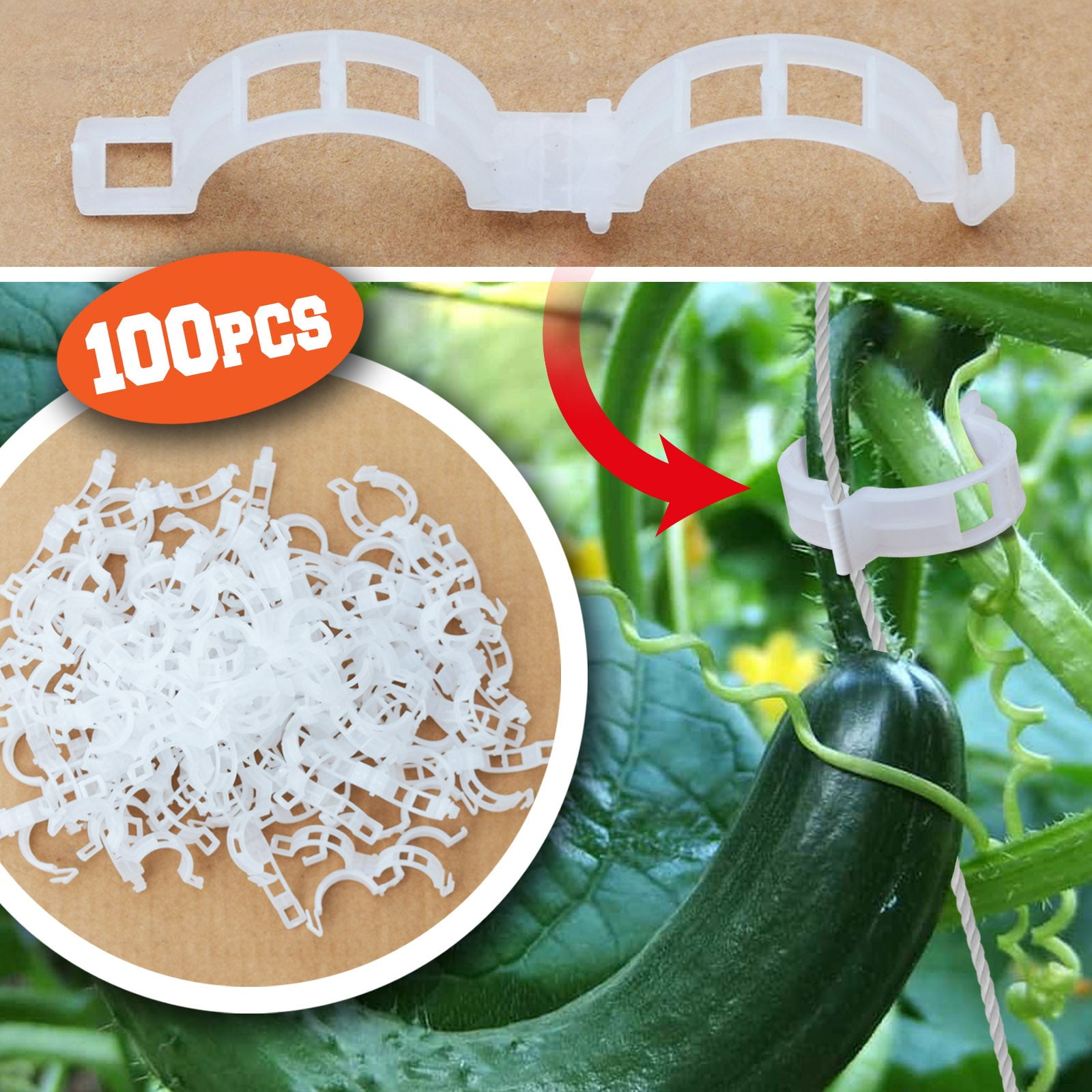 SUNRISEUMBRELLA Plant Fruit Support Garden Clips Tomato Trellis Clips Support Vine Vegetables Tomato to Grow Upright (White)1x0.75 inch
