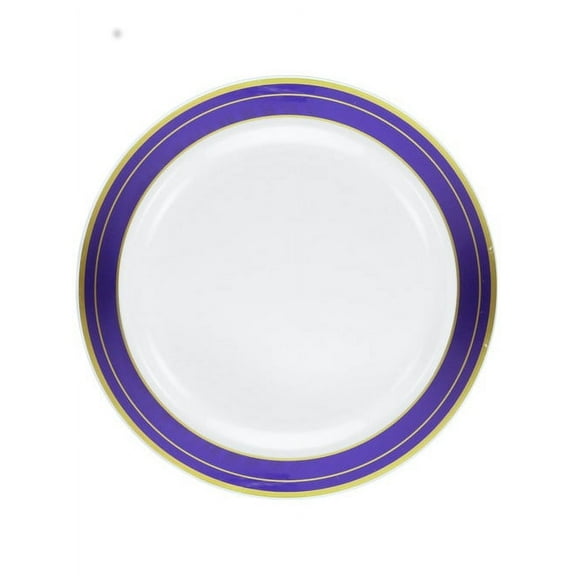 Magnificence White w/ Blue and Gold Rim 9" Plastic Luncheon Plates, 10ct.