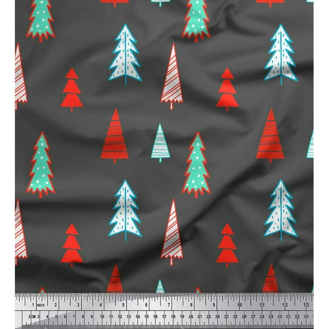 Soimoi Gray Cotton Poplin Fabric Christmas Tree Print Fabric by the Yard 42 Inch Wide