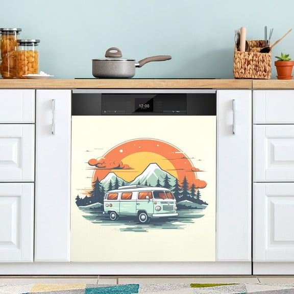 Car Sun Mount Forest Dishwasher Magnet Cover Magnetic Fridge Door Cover Home Kitchen Decor 23"x 26"