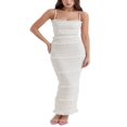 thumbnail image 1 of Robe Maxi Moulante pour Femmes Été Plissée avec Dentelle Longue Robe à Bretelles Spaghetti Y2K Col Carré Robe de Soirée à Étages, 1 of 6