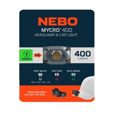NEBO Mycro 400 Lumen LED Black Rechargeable Headlamp and Cap Light