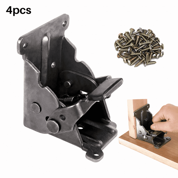 Angle Bracket, Small Hinges, Folding Shelf Bracket, Shelf Support Bracket, Furniture Hardware, 90 Degree Self-Locking Folding Hinge, Heavy Duty Foldable Support Bracket for Table Legs, DIY Furniture