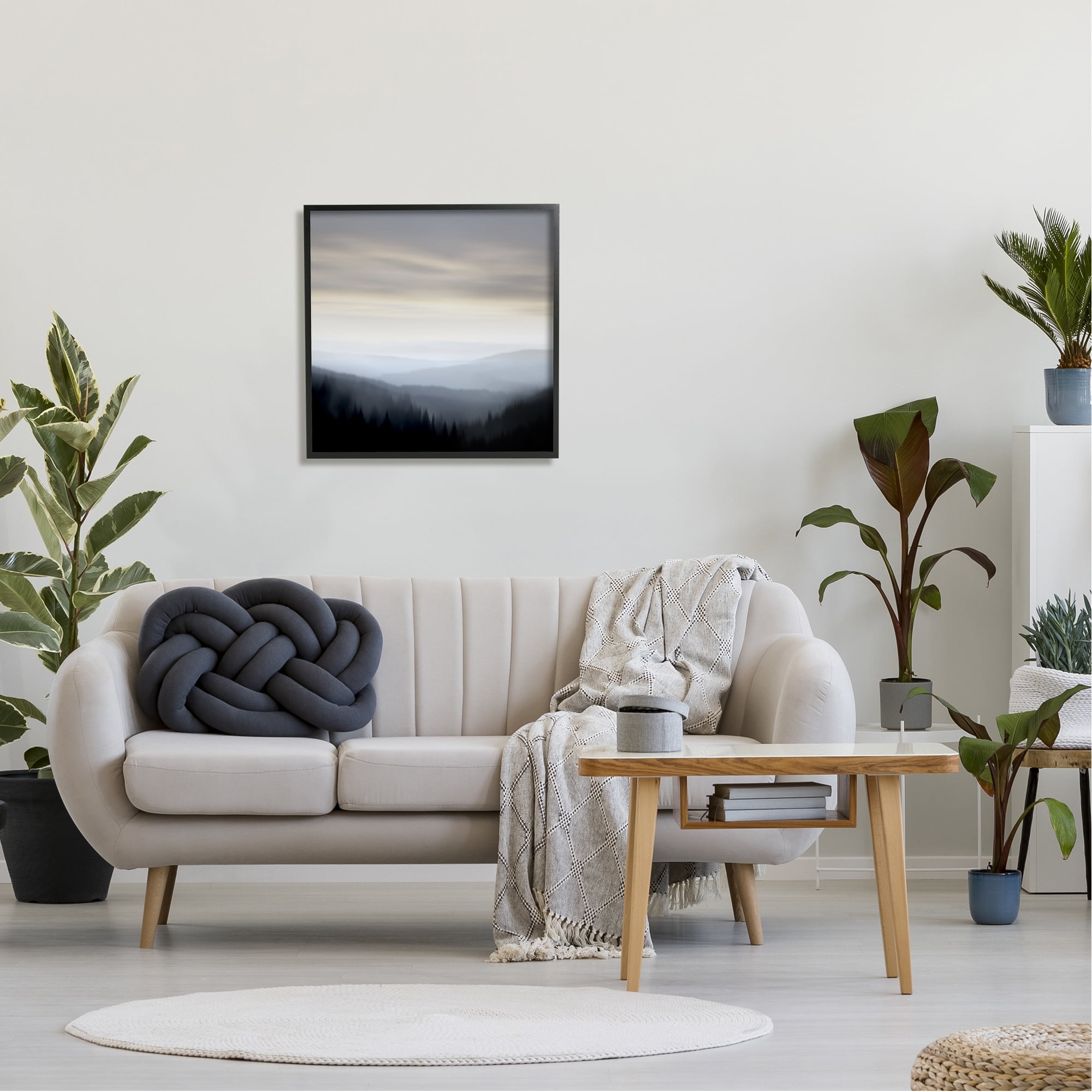 Stupell Industries Grey Mountain Range Landscape Painting Black Framed Art Print Wall Art, 24 x 24