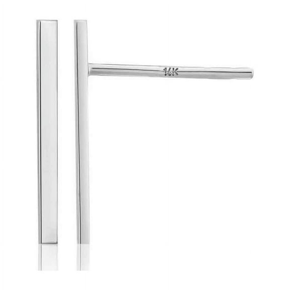 Solid 14k White Gold Polished Long Bar Stud Earrings, 1.2" Length White Gold