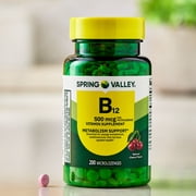 Spring Valley Sublingual Vitamin B12 Supplement, Cherry Flavor, 500 mcg, 200 Count, Microlozenges for Metabolism Support