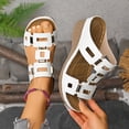thumbnail image 3 of Rokment Orthopedic Wedge Dress Sandals for Women Trendy Casual Hollow out Leather Peep Toe Arch Support Platform Slip on Beach Summer Comfortable High Heels Slides Walking Shoes White Size 6.5, 3 of 8