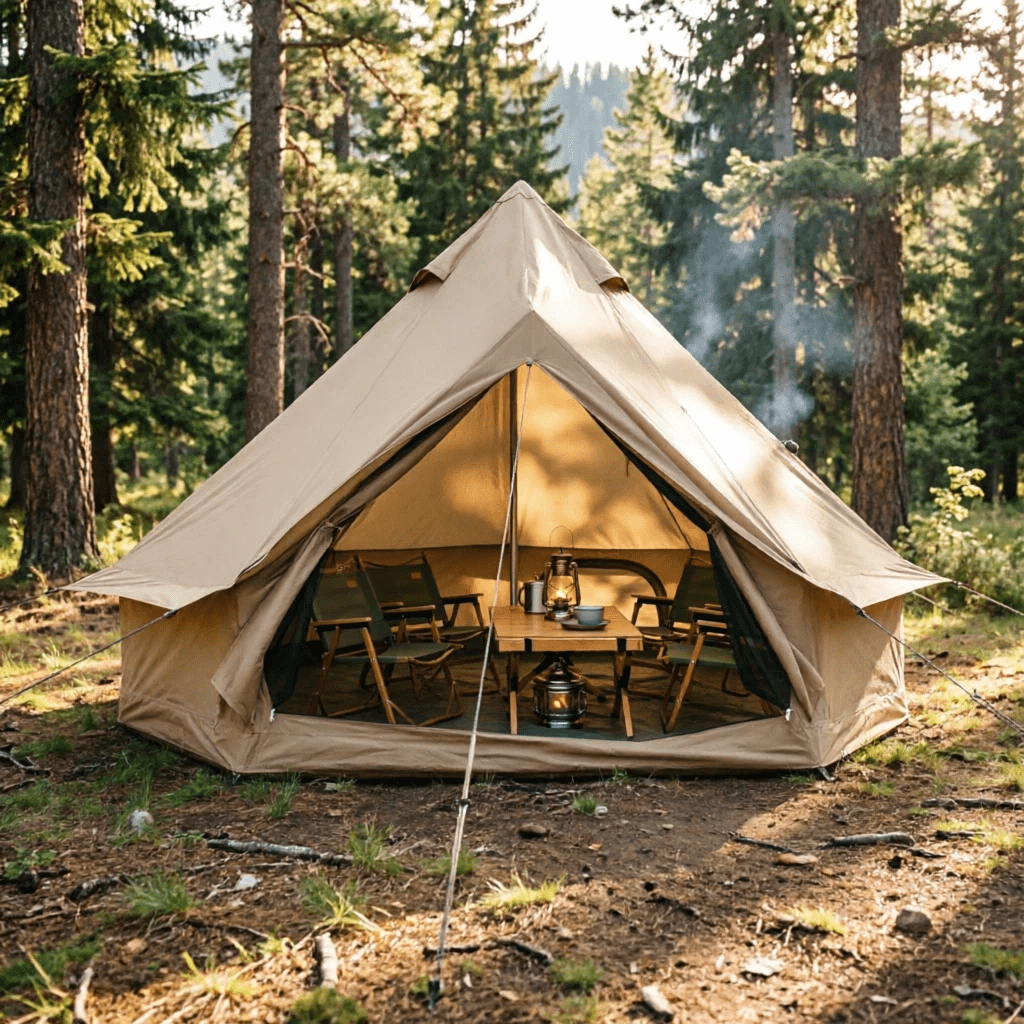 LuckyNote 4 Season Bell Tent 9.8 FT, Beige Waterproof Glamping Yurt Tent with Stove Jack, Fits 4 People Family Camping, Beige