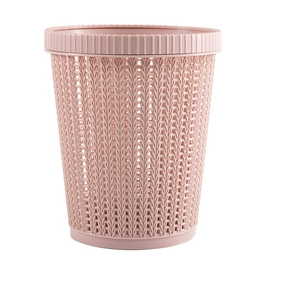 ZOUSSIQI Pulling Bag Trash Can Imitation Rattan Round Plastic Garbage Bin Home Coverless Trash Storage Basket Pink S JU316-14346