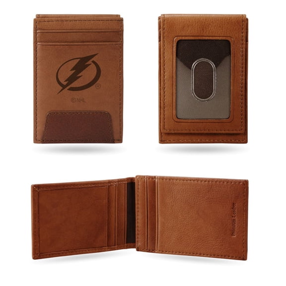 Tampa Bay Hockey Lightning Brown Leather Front Pocket Slim Money Clip Wallet