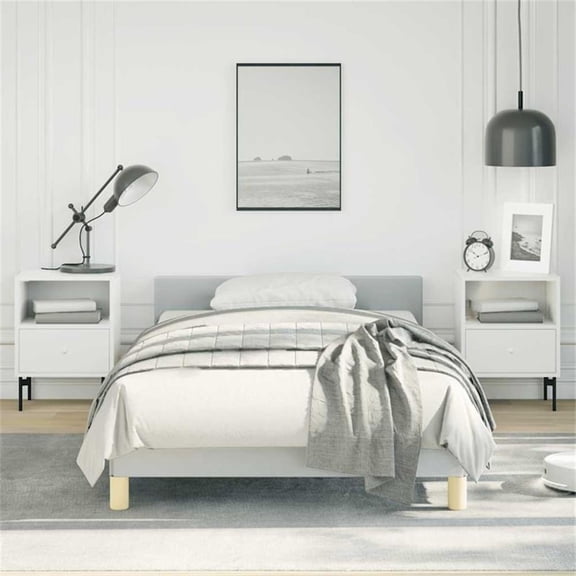 Bowery Hill Twin XL Engineered Wood Bed Frame with Headboard in Light Grey