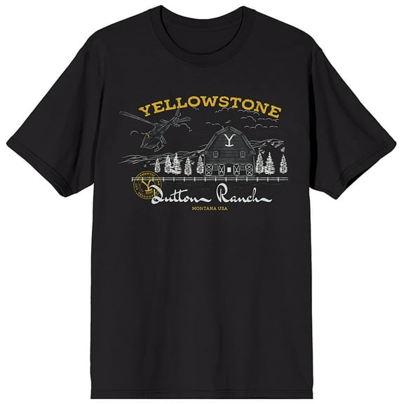 Yellowstone Dutton Ranch Forest Composition Art Crew Neck Short Sleeve Men's Black T-shirt-Medium