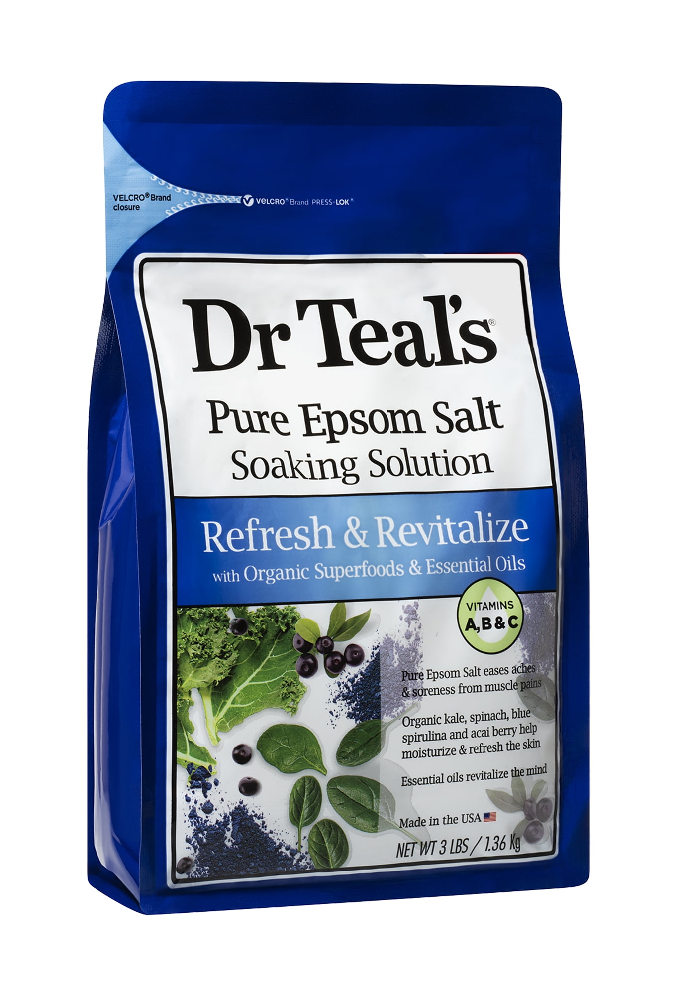 Dr Teal's Refresh & Revitalize Epsom Salt Soaking Solution with Superfoods, 3 lbs