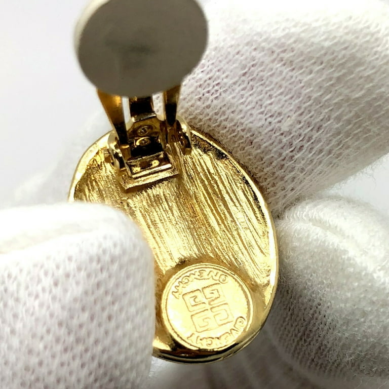 Pre Owned GIVENCHY Givenchy Blackstone Earrings Rhinestone Gold