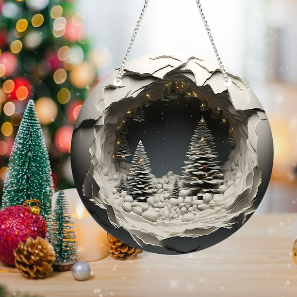 Adorno navideño redondo de acrílico | Letrero colgante navideño de reno | Decoración festiva para el hogar, la oficina o fiestas | Colgante circular de 20 cm para árbol o repisa de la chimenea