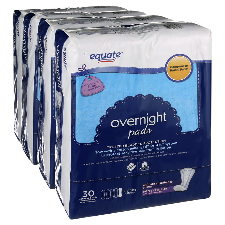 Equate Options Women's Incontinence Pads, Ultimate Absorbency, Extra  Coverage (120 Count) 