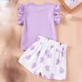 thumbnail image 4 of KPOPLK Toddler Girls Clothing 6 9 12 18 M 2 3 4T Baby Girl Summer Outfit Cotton Short Sleeve Tee Top and Shorts Clothing Set Size 3-4 Years,Purple, 4 of 5