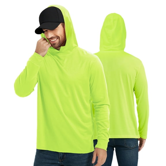 ProtectX 2 Pack High Visibility Sun Protection Lightweight Long Sleeve Hoodie, UPF 50 Quick-Dry, SPF UV Shirt, Active Wear - Neon Green