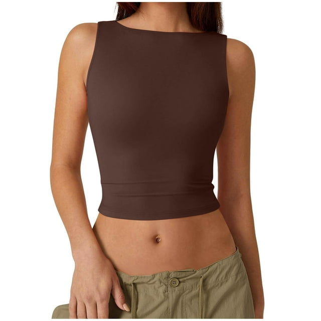 Timegard Cropped Tank Tops for Women Crew Neck Sleeveless Slim Fitted Shirts Solid Color Going out Tops