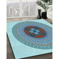 thumbnail image 3 of Ahgly Company Machine Washable Indoor Round Transitional Steel Blue Area Rugs, 7' Round, 3 of 7