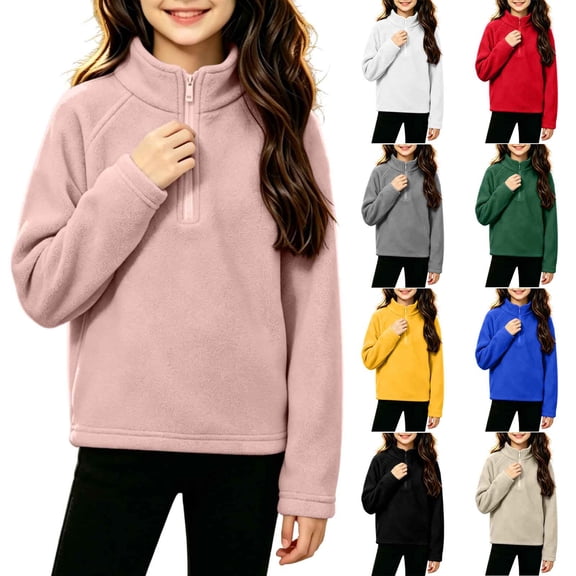 Boys Girls Quarter Zip Pullover Jacket Solid Drop Shoulder Long Sleeve Top Fall Winter Fashion Clothes