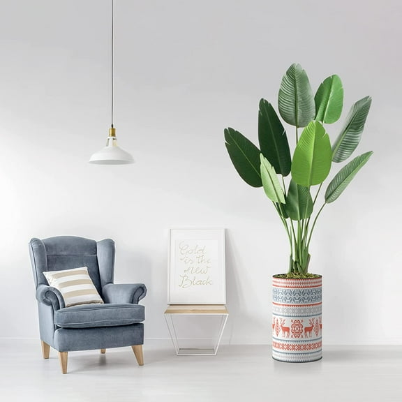 Artificial Tree in Contemporary Snowflake Pattern Planter, Fake Bird of Paradise Silk Tree for Indoor and Outdoor Home Decoration - 58" Overall Tall (Plant Pot Plus Tree)