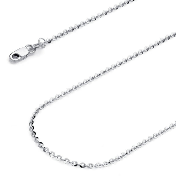 Wellingsale 14k White Gold Polished Solid 1.6mm Side Diamond Cut Rolo Cable Chain Necklace with Lobster Claw Clasp - 22"