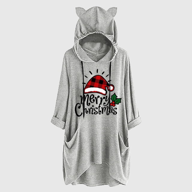 Qertyioot Chandail en Molleton Imprimé Noël pour Femmes, Manches Longues Col Rond Décontracté Mode Pull