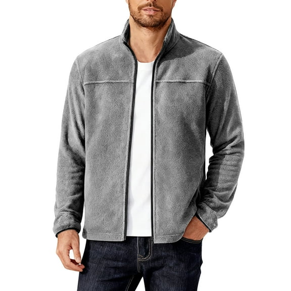 GuangCheng Mens Fleece Jackets,Full Zip,Polar Fleece,Outerwear,Casual,Softshell Coat,with Stand Collar,Gray,L