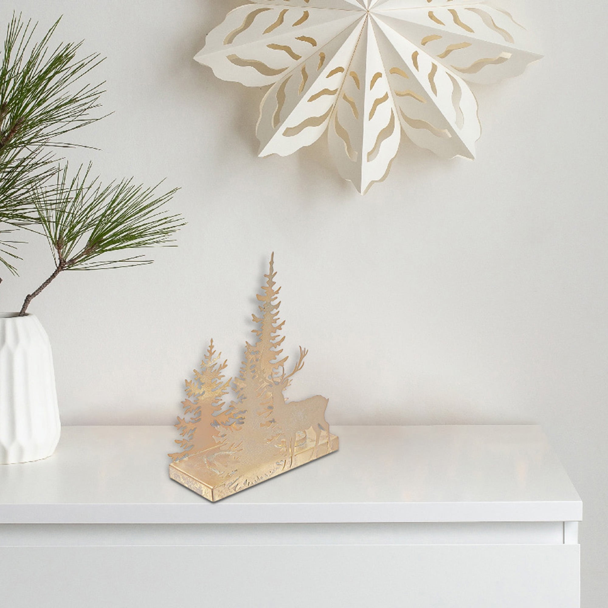 Bougeoir Village DHiver En Métal Doré