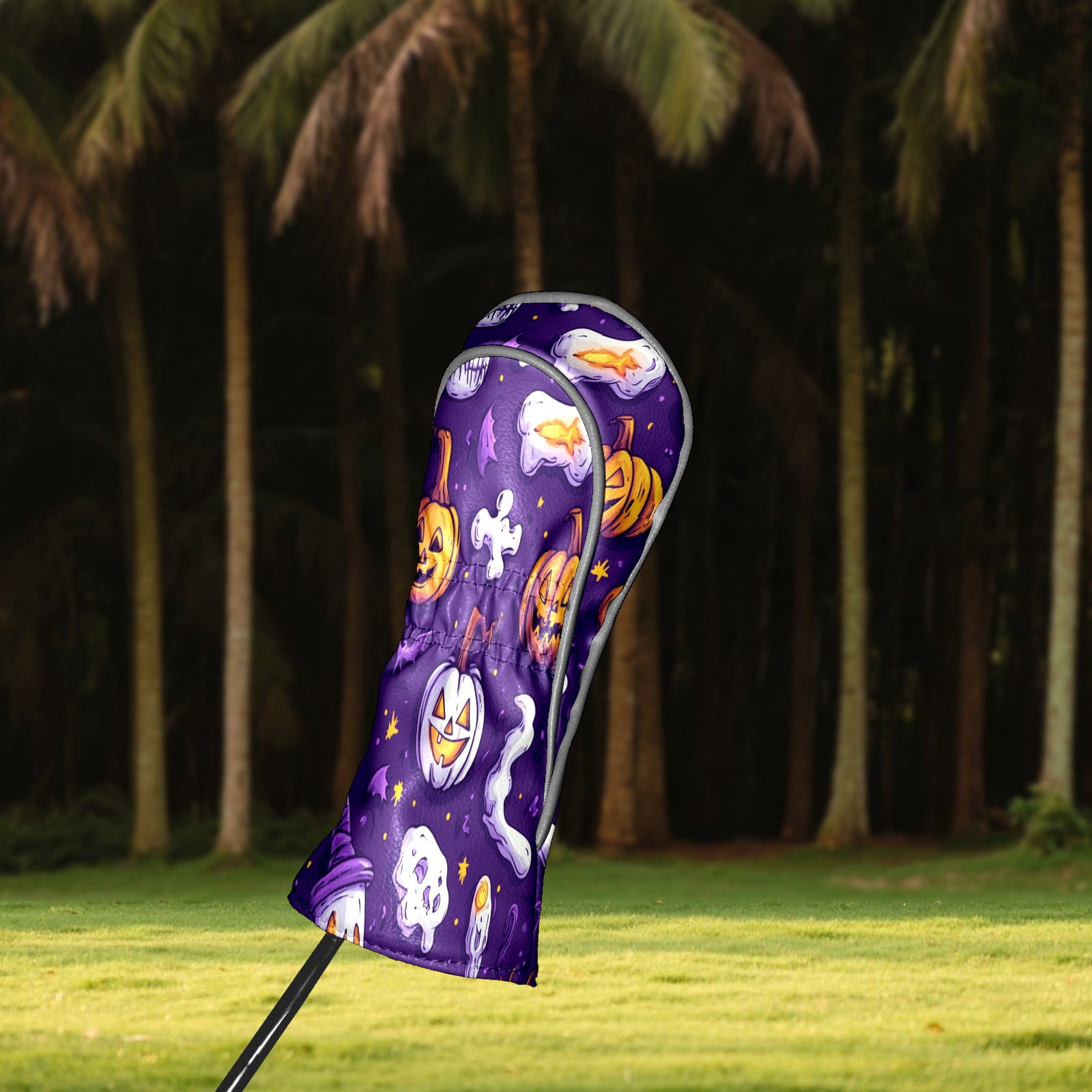 Golf Club Covers PU Leather Waterproof Head Covers for Fairway Woods Hybrids Halloween Cartoon Style
