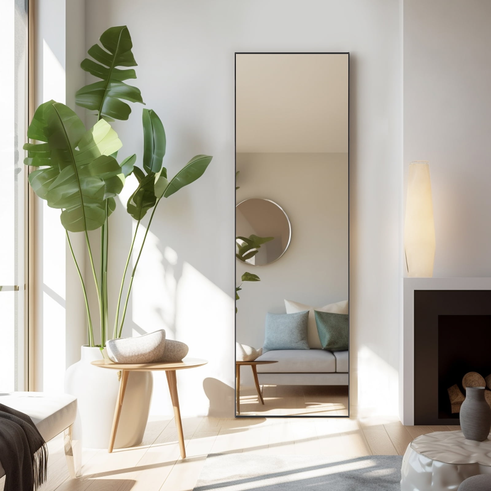 MAYEERTY Floor Standing Mirror, Wall Mirror with Stand Aluminum Alloy Thin Frame