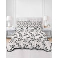 thumbnail image 2 of Quilts Queen Size Bedding Set, Black Leaves Reversible Summer Quilt 3 Pieces, Vintage Leaf Botanical Minimalist Art Lightweight Bedspreads Coverlets with 2 Pillow Shams for All Seasons, 2 of 5