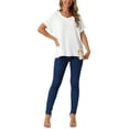 thumbnail image 2 of INSPIRAR CHIC Blusas de Lino para Mujeres, Camisetas de Manga Corta, Ropa Casual Básica de Verano, Blusa Suelta de Color Sólido 2XL Blanca, 2 of 6