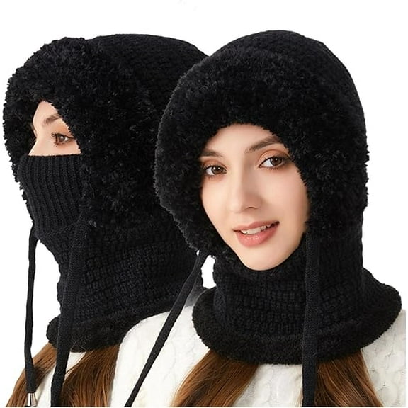 3 in 1 Beanie Hat with Scarf and Mask,3 in 1 Beanie Hat for Women,Windproof Warm Knitted Hats(B)