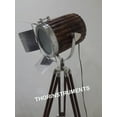 thumbnail image 2 of Nautical Modern Designer Brown Wooden & Chrome Finish Spot Light Tripod Floor Lamp, 2 of 3