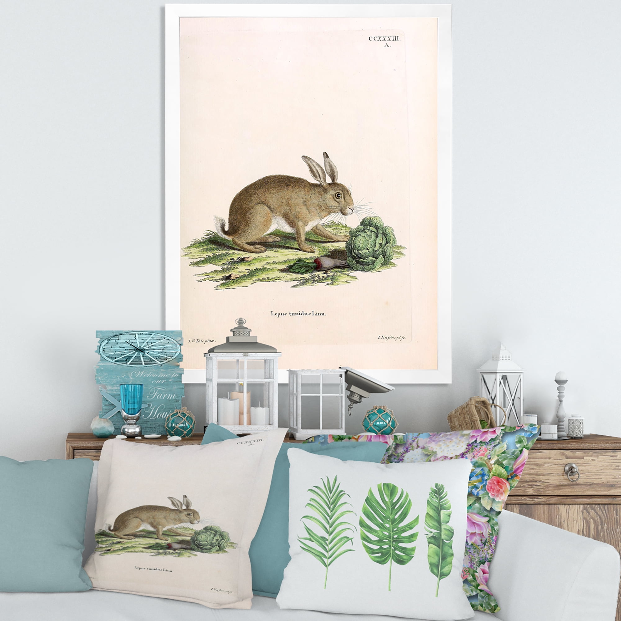 Designart 'Ancient Rabbits In Earth Tones' Farmhouse Framed Art Print