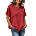 thumbnail image 2 of TGSLY Fringe Trim Linen Tops for Women Lightweight Soft Crew Neck Solid Color T-Shirt Relaxed Fit Dressy Casual Short Sleeve Blouses M, 2 of 9